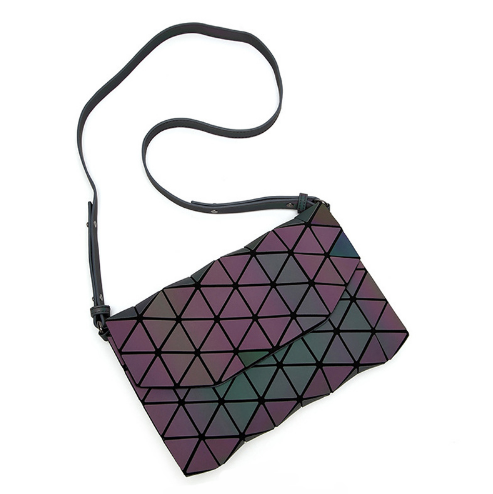 Japanese style messenger bag featuring a unique triangle pattern, soft PU material, and a flap design, perfect for women.