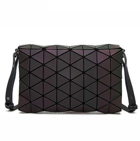 Japanese style messenger bag featuring a unique triangle pattern, soft PU material, and a flap design, perfect for women.