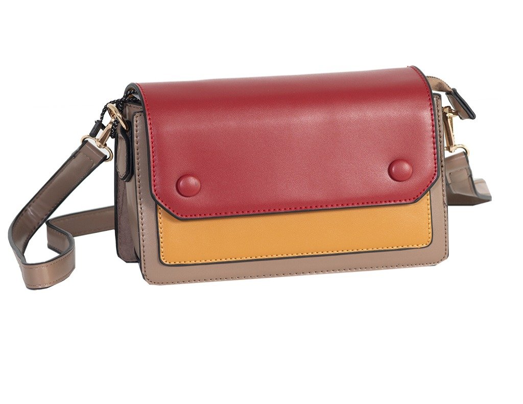 Jordi Organizers Dream Bag featuring tri-color blocked design, textured vegan leather, and crossbody shoulder strap.