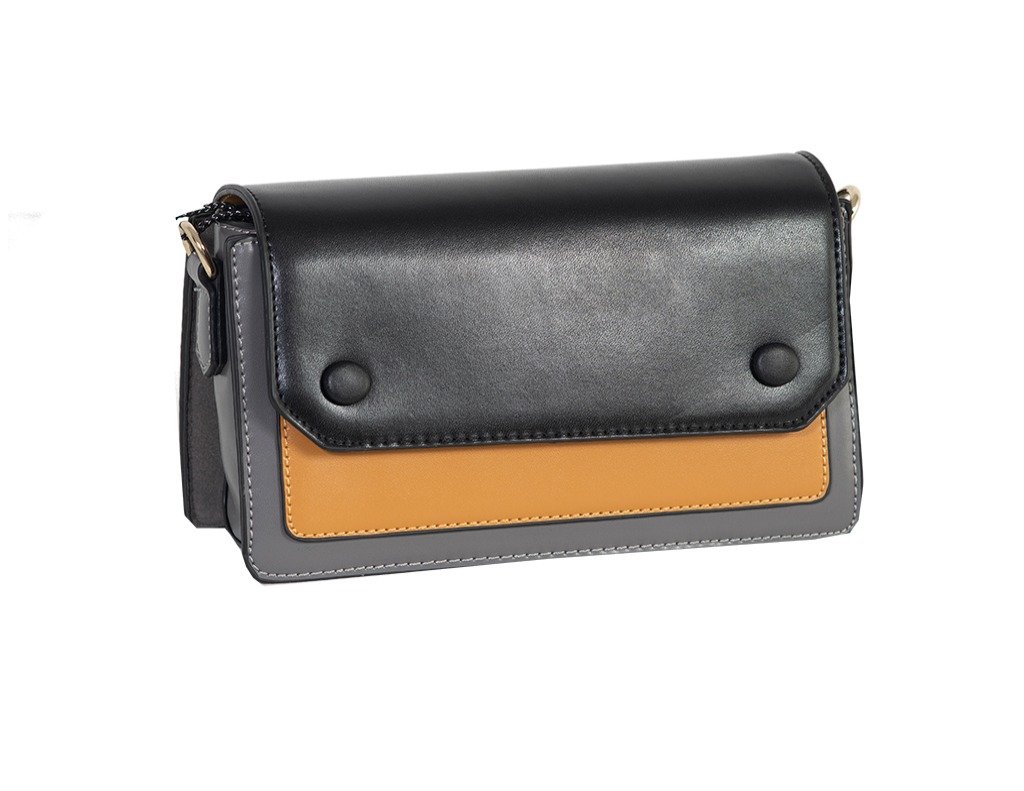 Jordi Organizers Dream Bag featuring tri-color blocked design, textured vegan leather, and crossbody shoulder strap.