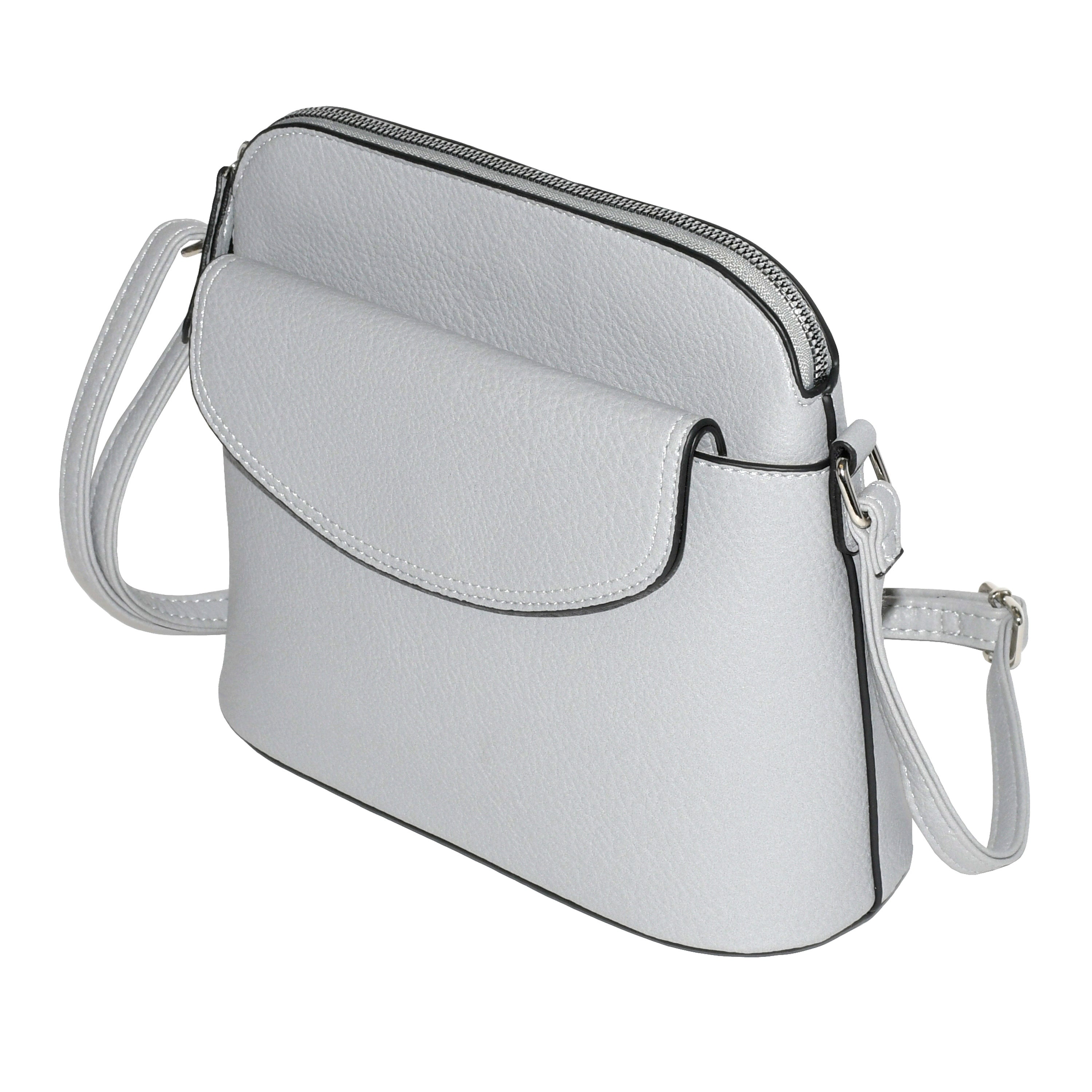 Ladies' Crossbody Bag with Front Flap in soft pebble PU, featuring a rounded flap, adjustable strap, and spacious interior.