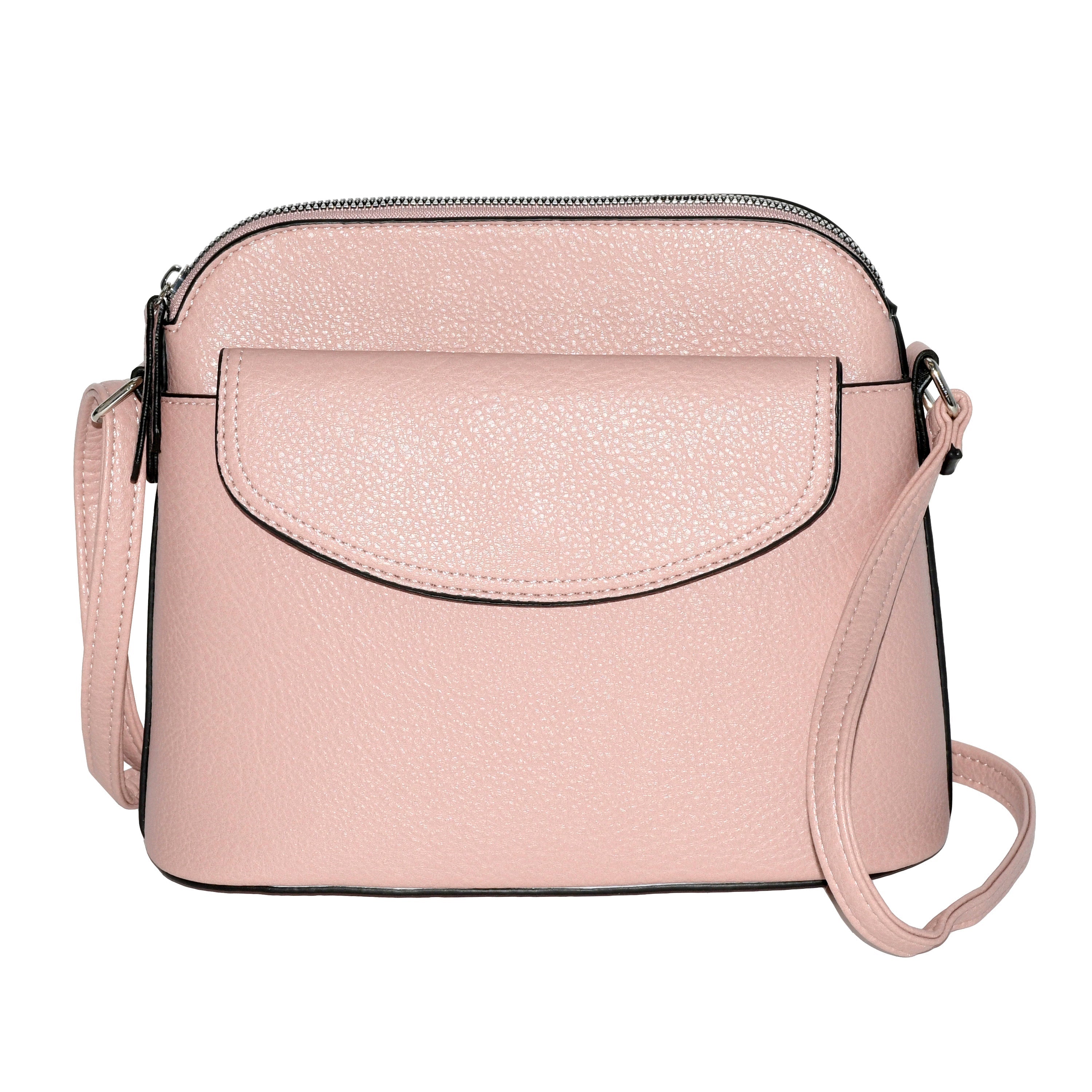 Ladies' Crossbody Bag with Front Flap in soft pebble PU, featuring a rounded flap, adjustable strap, and spacious interior.