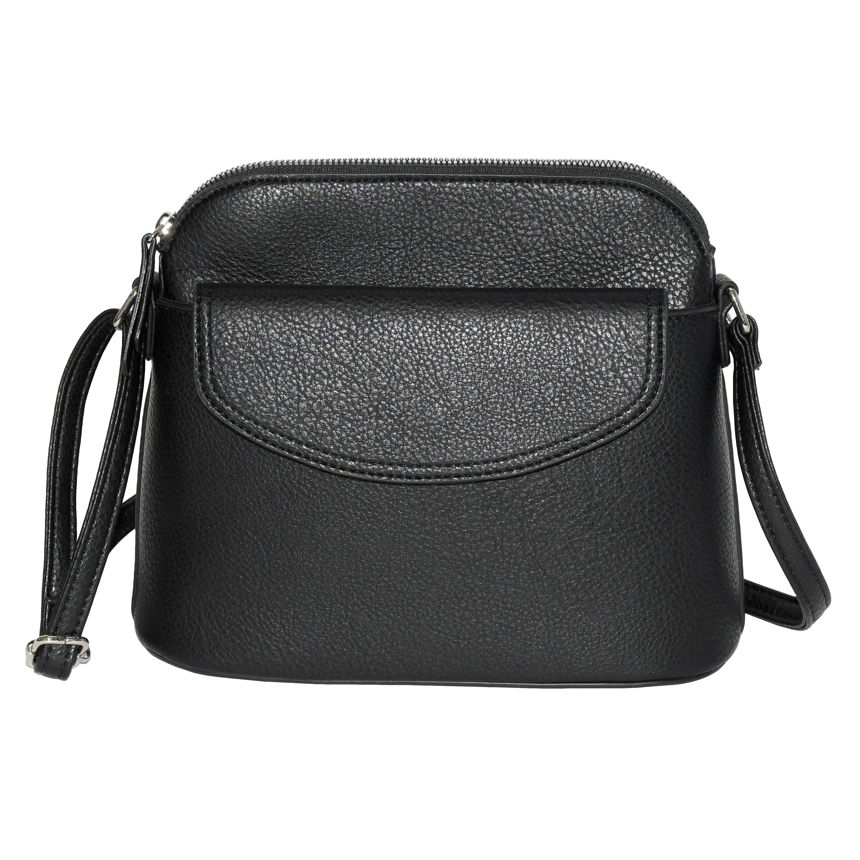 Ladies' Crossbody Bag with Front Flap in soft pebble PU, featuring a rounded flap, adjustable strap, and spacious interior.