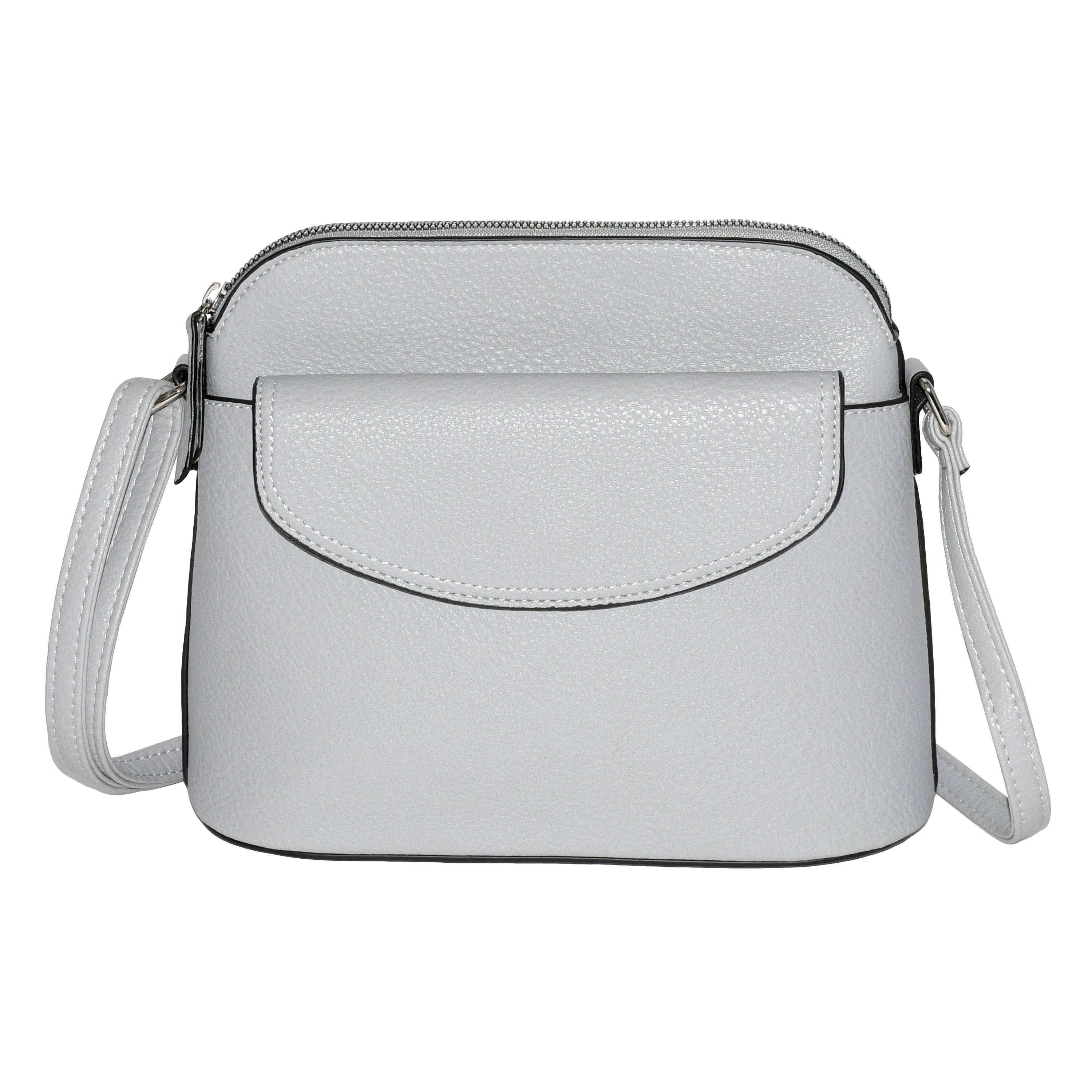 Ladies' Crossbody Bag with Front Flap in soft pebble PU, featuring a rounded flap, adjustable strap, and spacious interior.