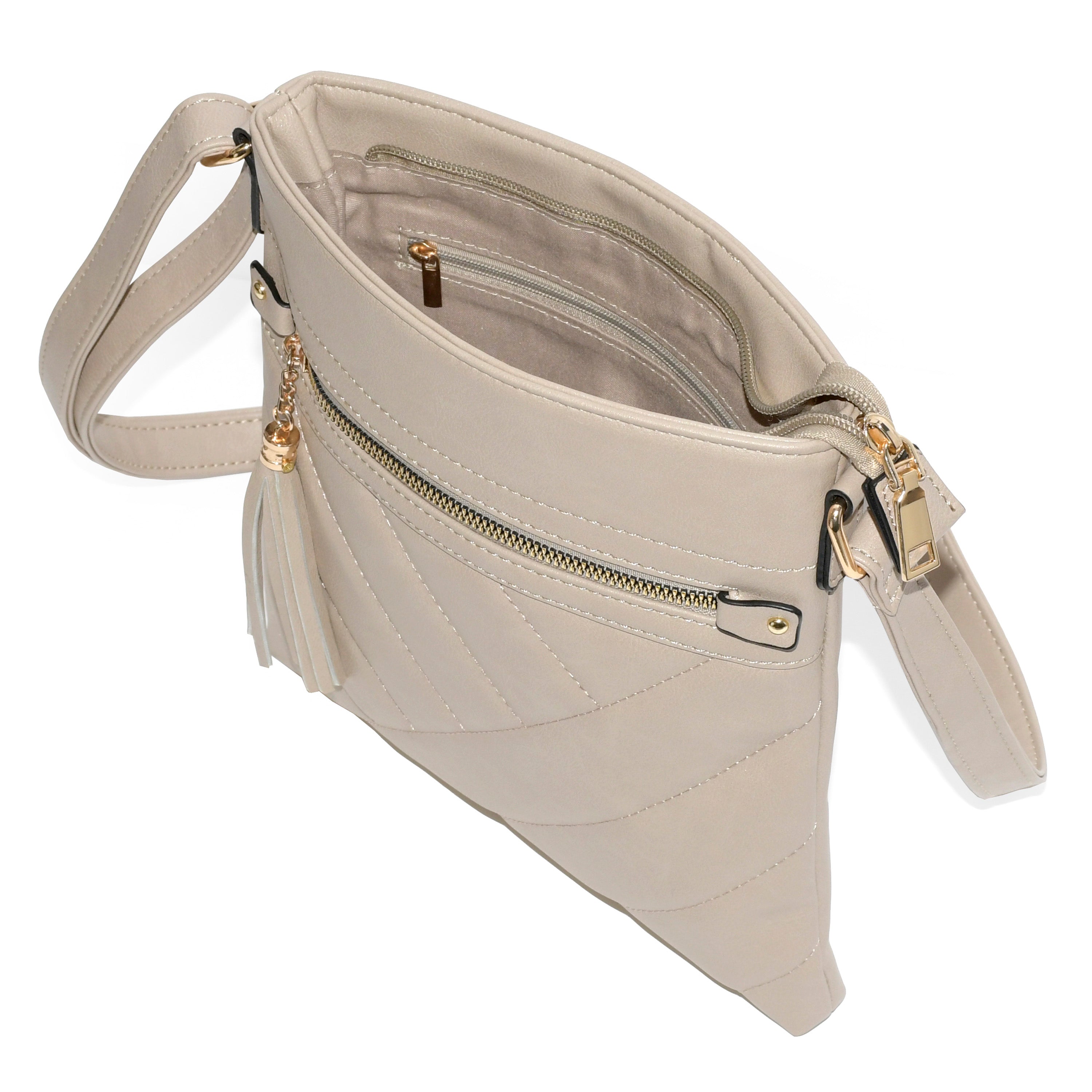 NICCI Ladies' Crossbody Bag featuring a stylish quilt design, durable polyurethane material, and adjustable strap.