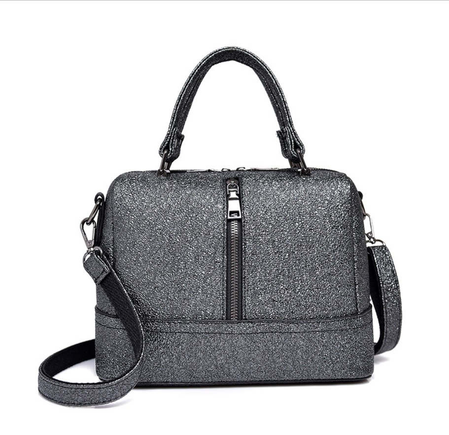 Lady's high quality fashion casual messenger bag made of cowhide with sequins, featuring a stylish Boston bag design.