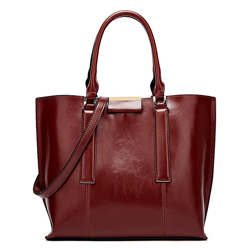 Large oil wax leather handbag for women, featuring a stylish square shape and durable zipper closure, perfect for everyday use.