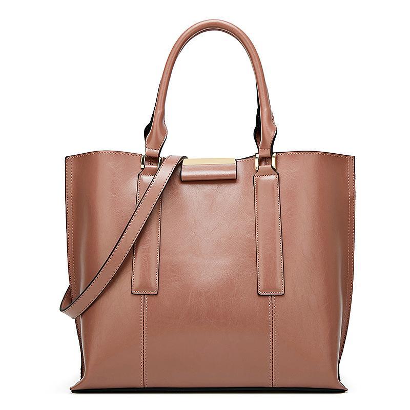 Large oil wax leather handbag for women, featuring a stylish square shape and durable zipper closure, perfect for everyday use.