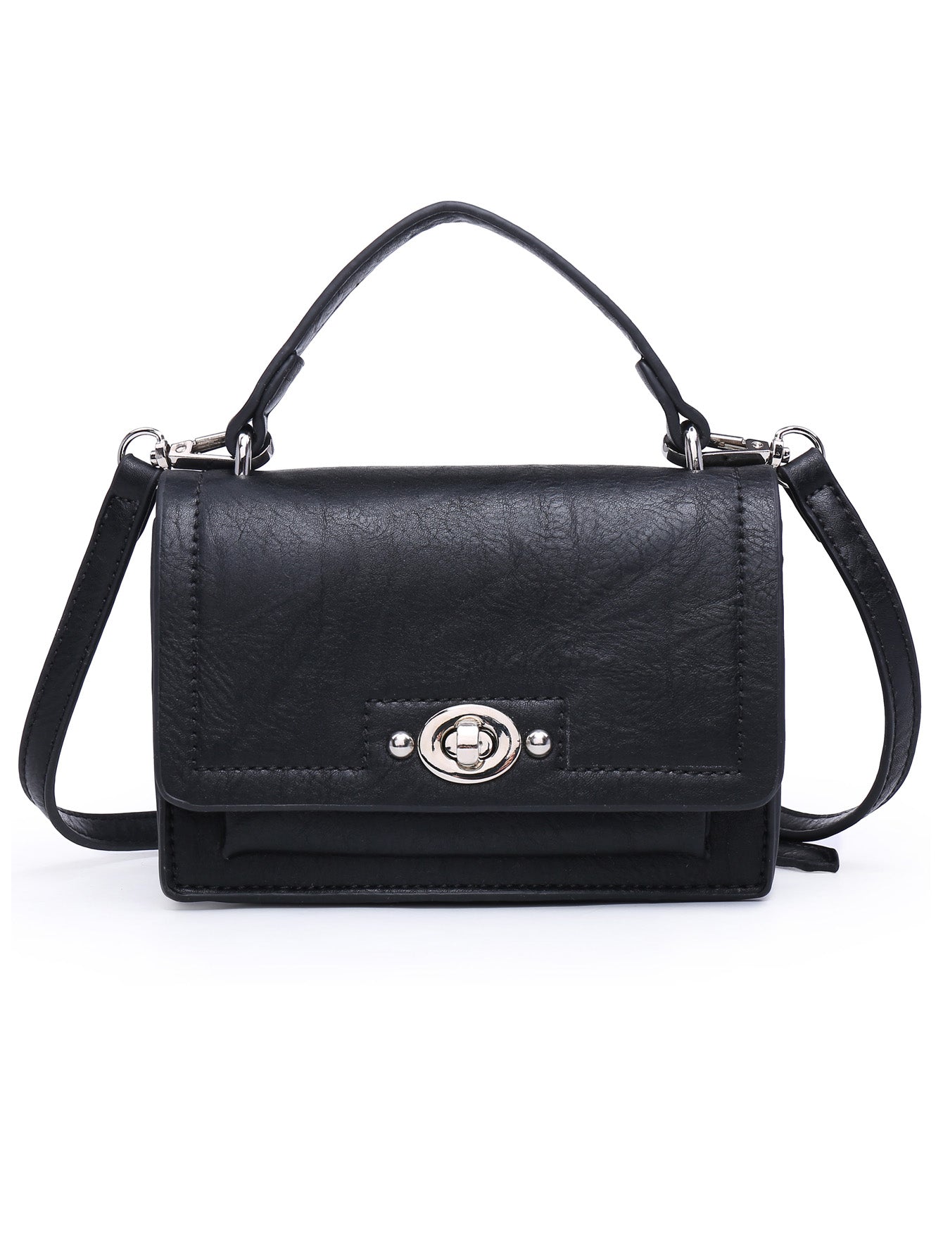 Mini tote purse crossbody MT2614-2 BK in classic black, showcasing its stylish design and adjustable strap.