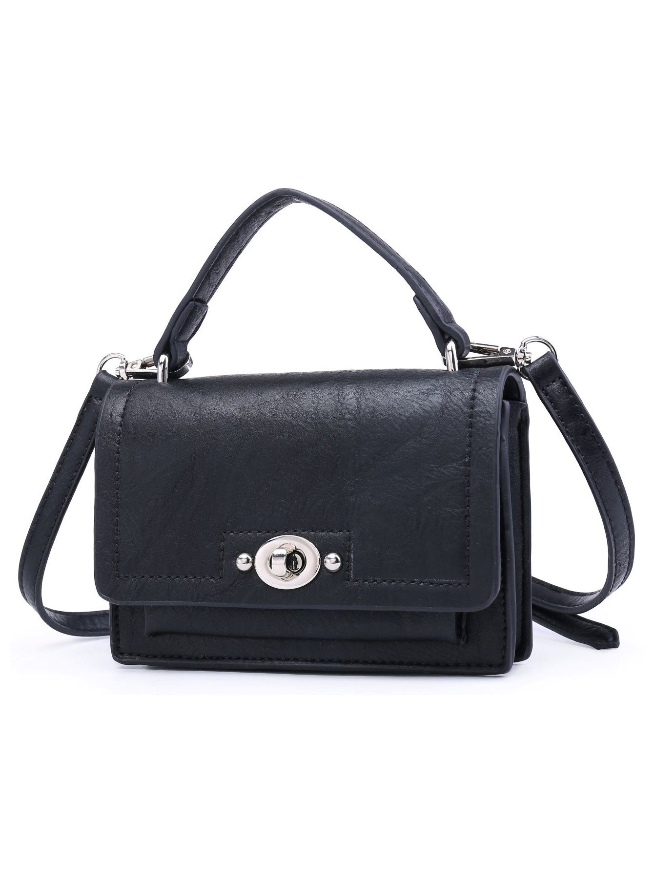 Mini tote purse crossbody MT2614-2 BK in classic black, showcasing its stylish design and adjustable strap.