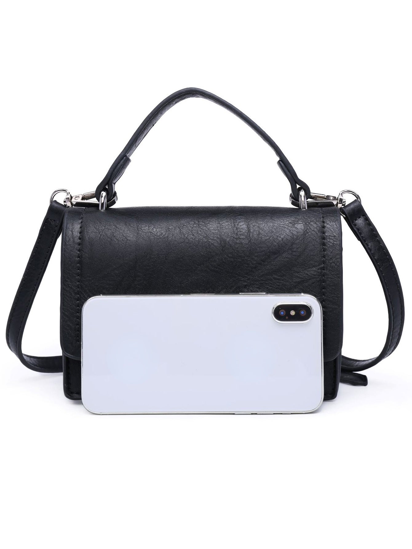 Mini tote purse crossbody MT2614-2 BK in classic black, showcasing its stylish design and adjustable strap.