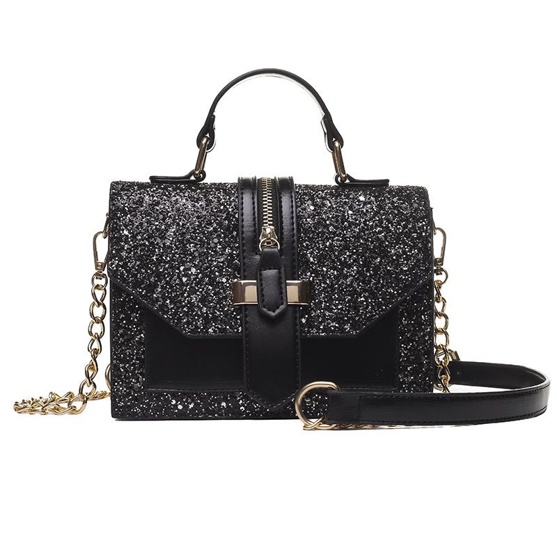 A stylish PU Chain Strap Sequin Messenger Bag for women, featuring shimmering sequins and a durable design, perfect for various occasions.