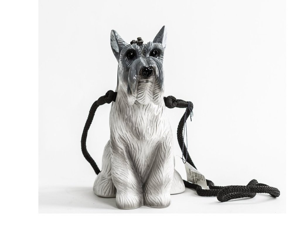 Schnauzer - Grey handbag made from carved Acacia wood with satin lining and shoulder strap.