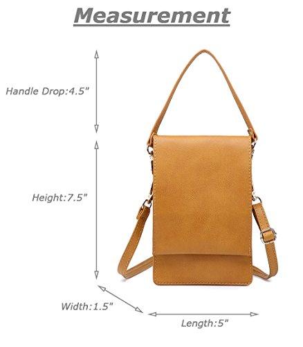 SHOMICO Women Small Crossbody Purse in camel color, showcasing its sleek design and compartments for cell phone and essentials.