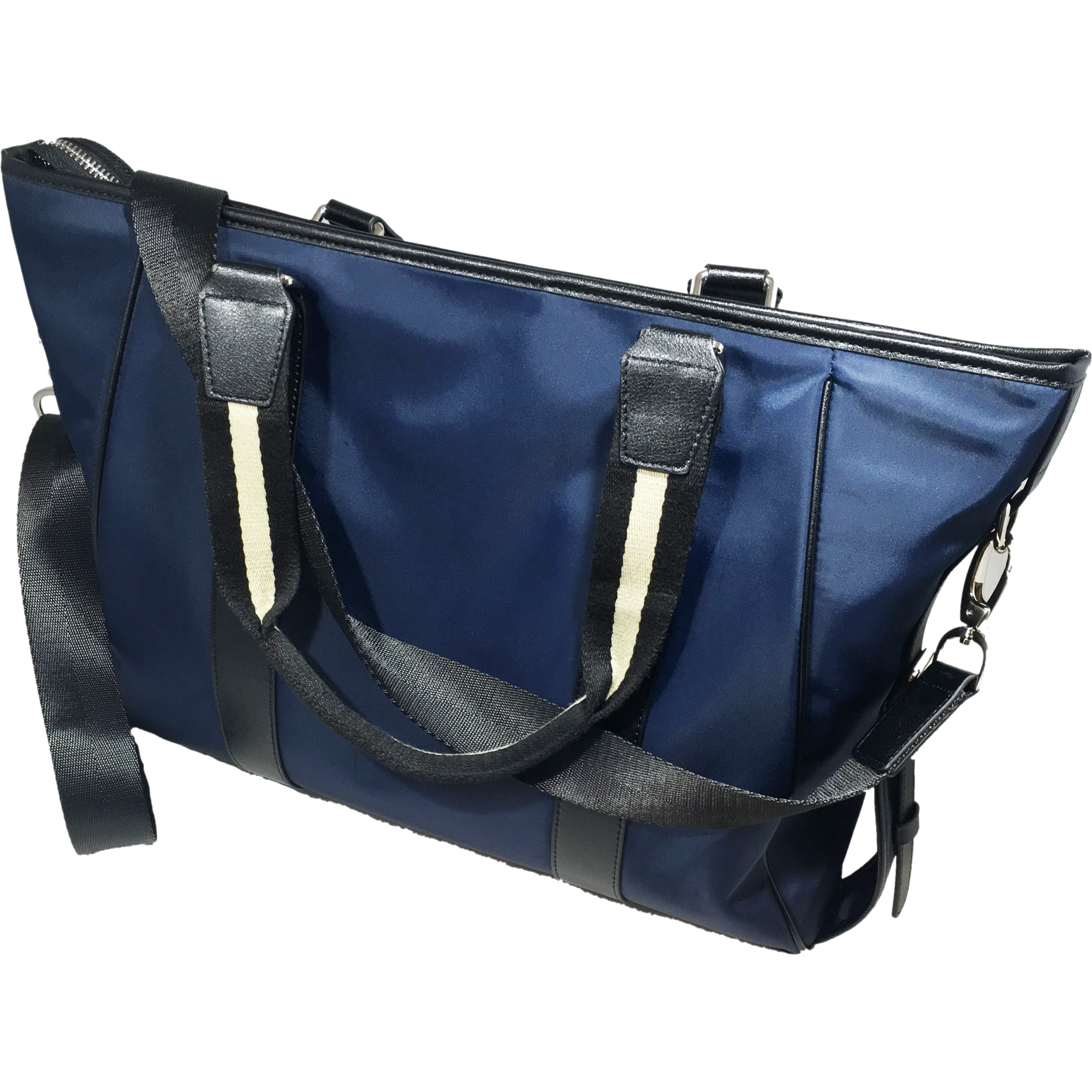 Sinclair Nylon laptop bag in navy color, showcasing its sleek design and spacious compartments, perfect for office use.