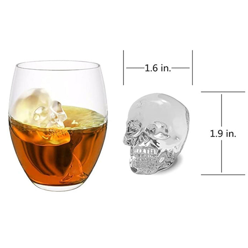 Skeleton skull shape ice cube mold made of silicone, designed to create spooky ice cubes for drinks, perfect for Halloween parties.