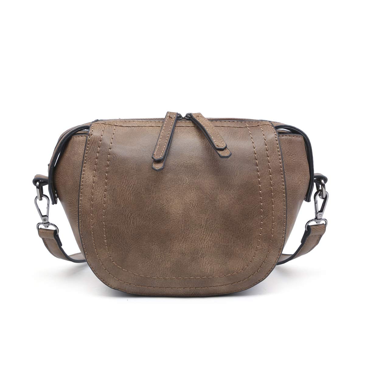 Small shell-shaped crossbody bag made of vegan leather with pewter fitting, perfect for daily use.