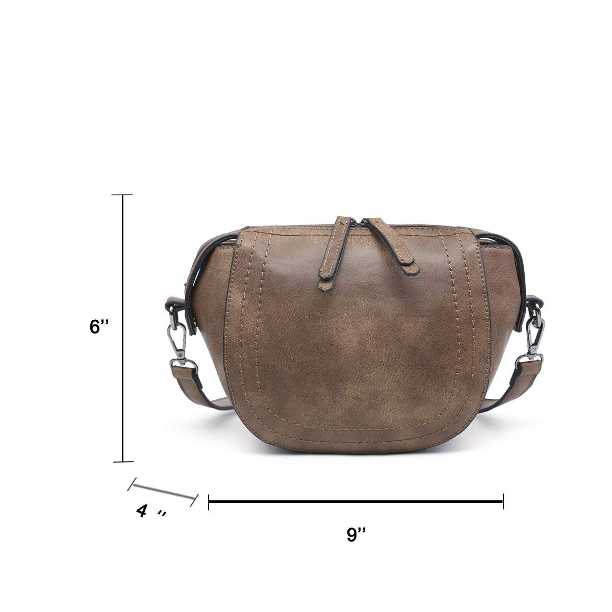 Small shell-shaped crossbody bag made of vegan leather with pewter fitting, perfect for daily use.