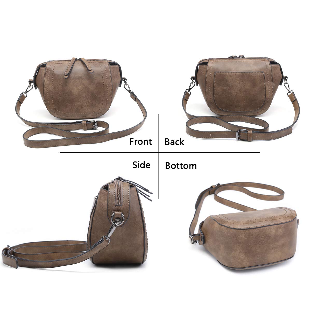 Small shell-shaped crossbody bag made of vegan leather with pewter fitting, perfect for daily use.