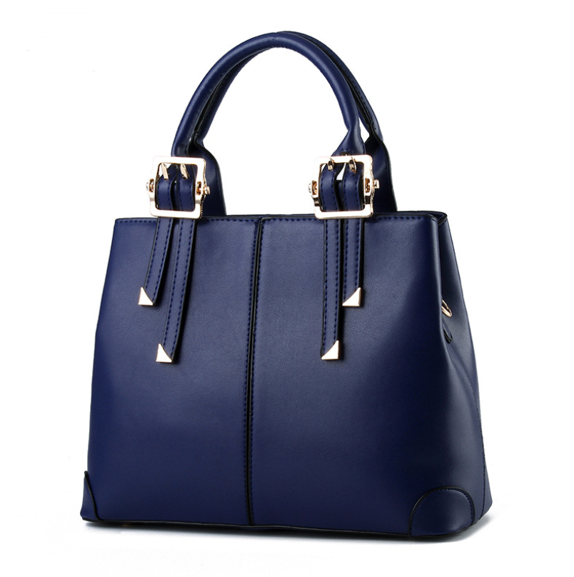 A stylish solid color women's handbag made of PU fabric, featuring embossed detailing, a zipper opening, and multiple internal pockets for organization.