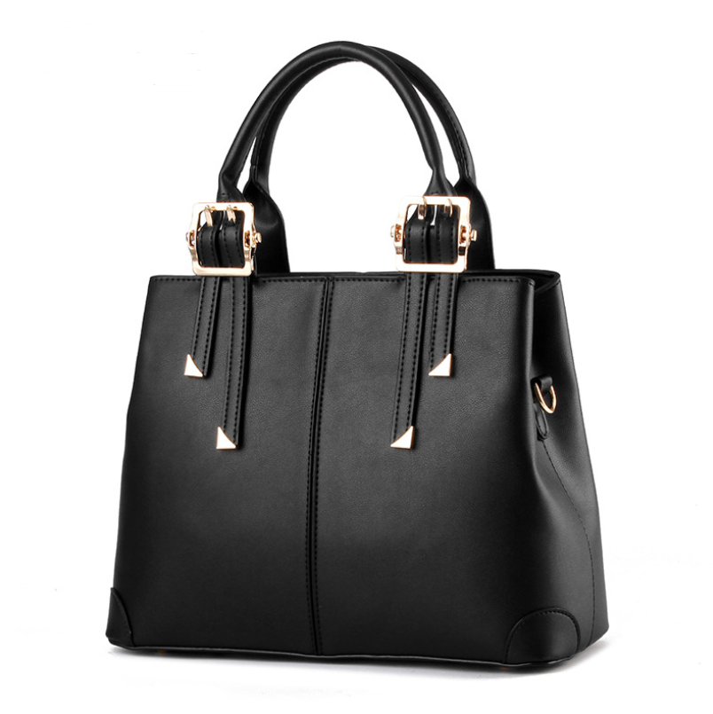 A stylish solid color women's handbag made of PU fabric, featuring embossed detailing, a zipper opening, and multiple internal pockets for organization.