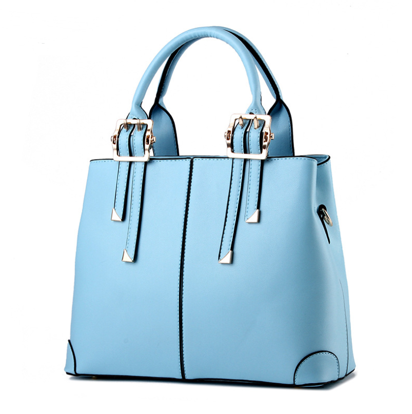 A stylish solid color women's handbag made of PU fabric, featuring embossed detailing, a zipper opening, and multiple internal pockets for organization.