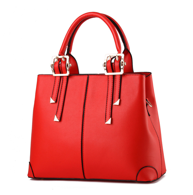 A stylish solid color women's handbag made of PU fabric, featuring embossed detailing, a zipper opening, and multiple internal pockets for organization.