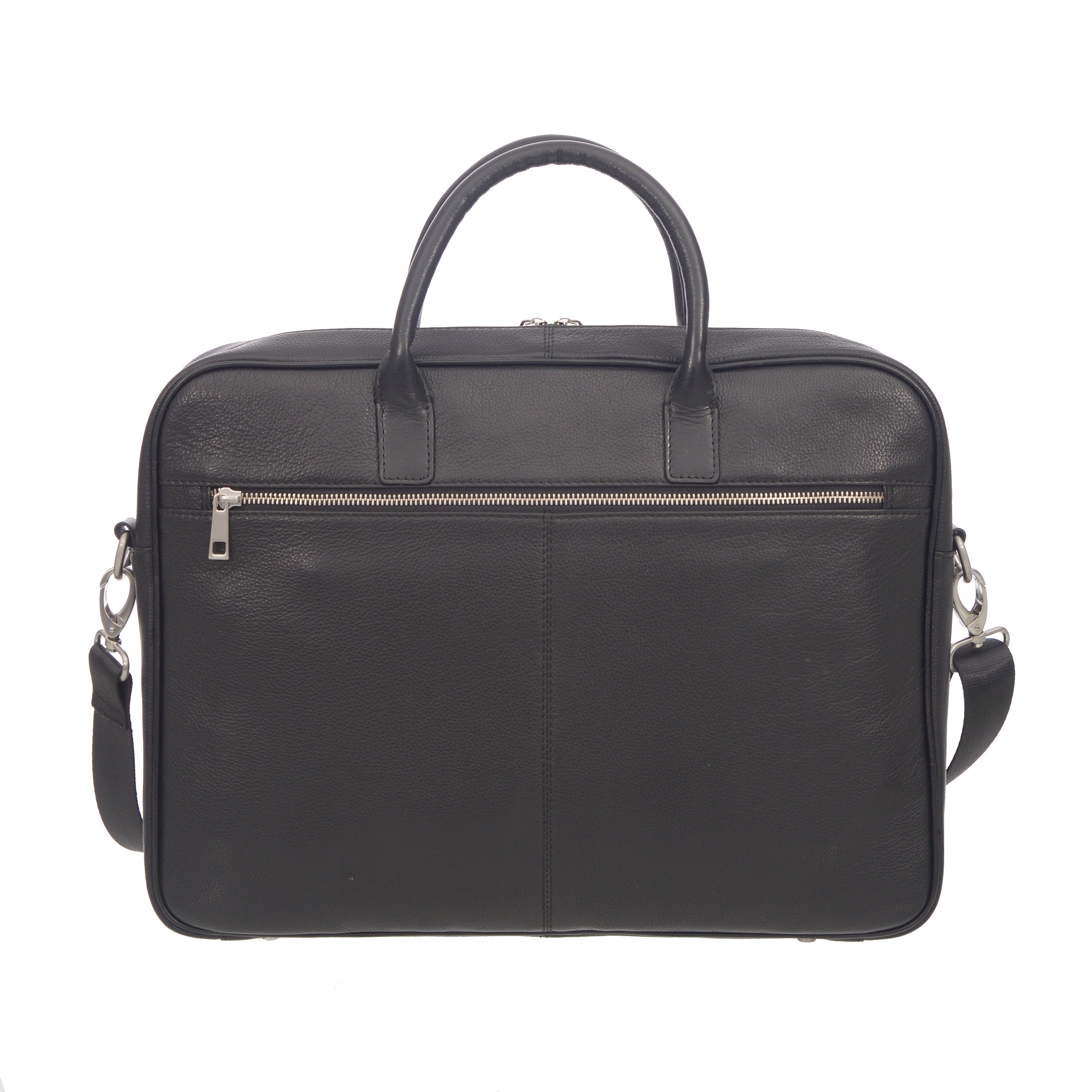 Top Handle Messenger Leather Briefcase in genuine textured leather with adjustable strap and multiple compartments for organization.