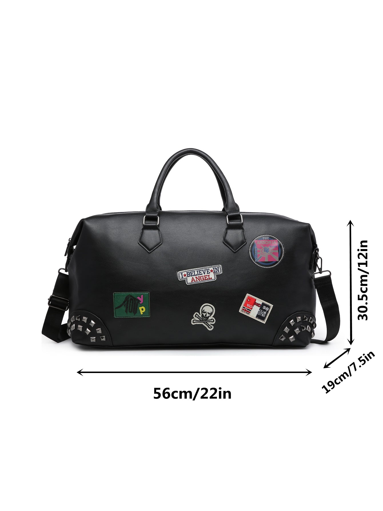 Oversized Weekender Duffel Purse in black faux leather with adjustable shoulder strap, perfect for travel.