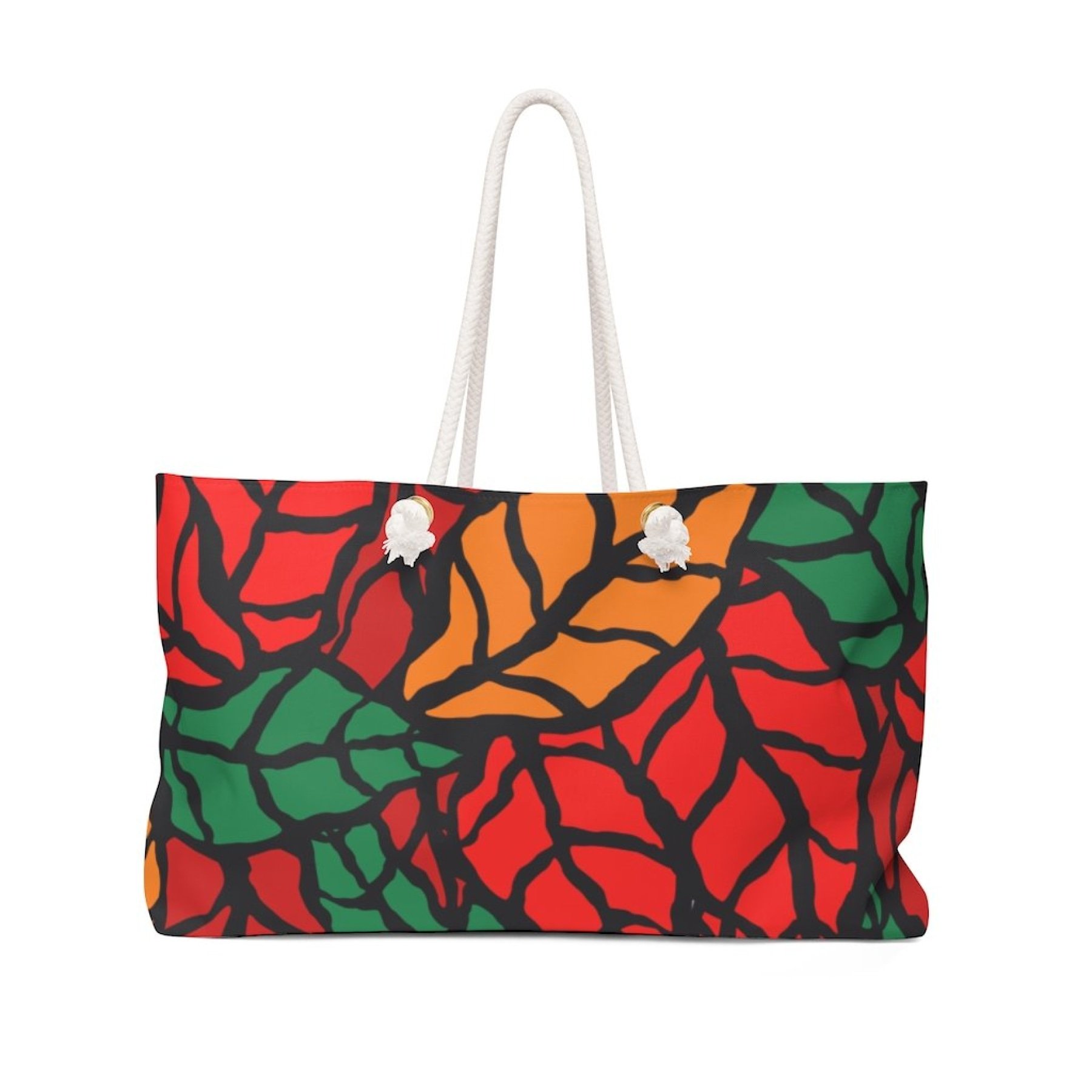 Autumn Red Leaf Weekender Tote Bag with thick rope handles and spacious design, perfect for beach trips and casual outings.