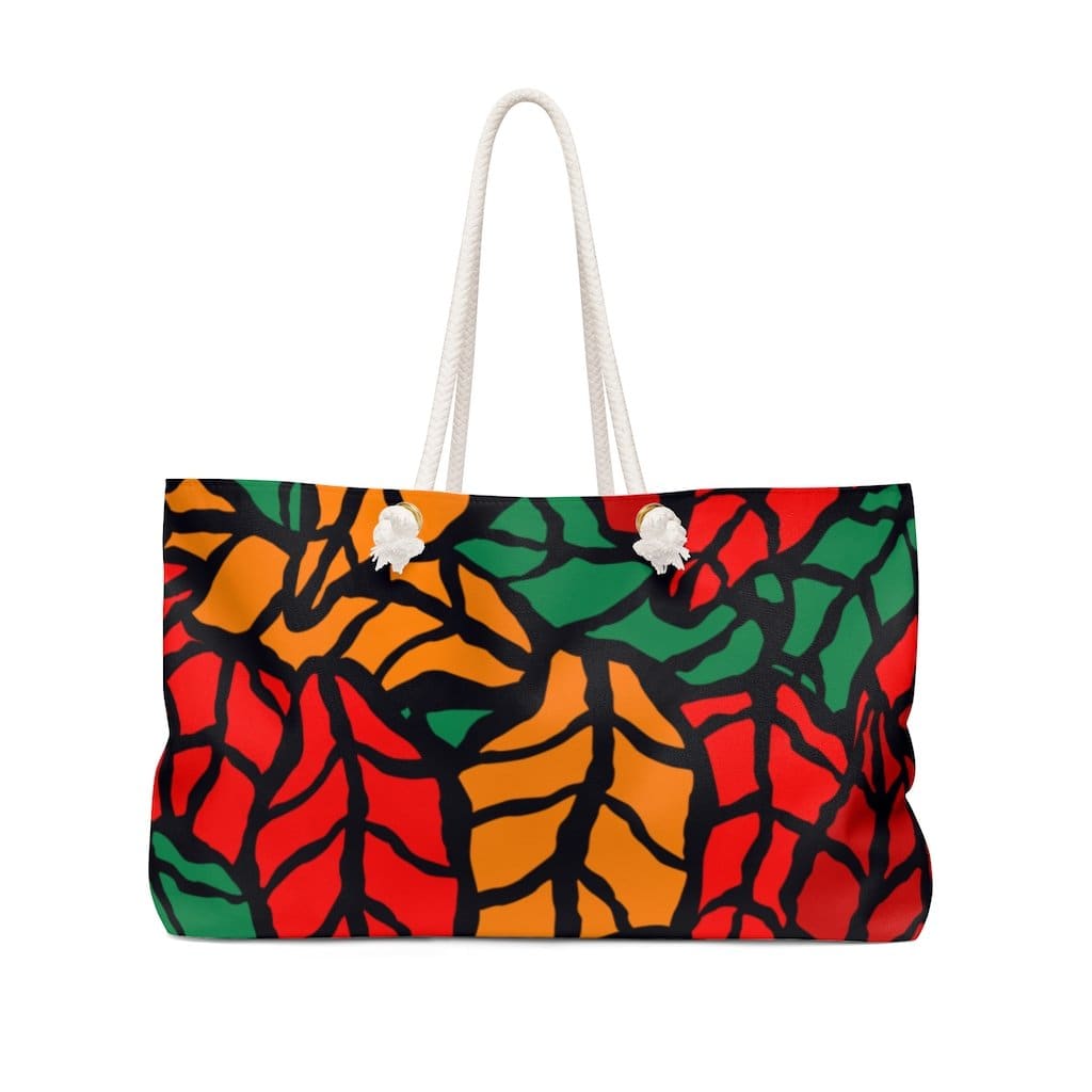 Autumn Red Leaf Weekender Tote Bag with thick rope handles and spacious design, perfect for beach trips and casual outings.