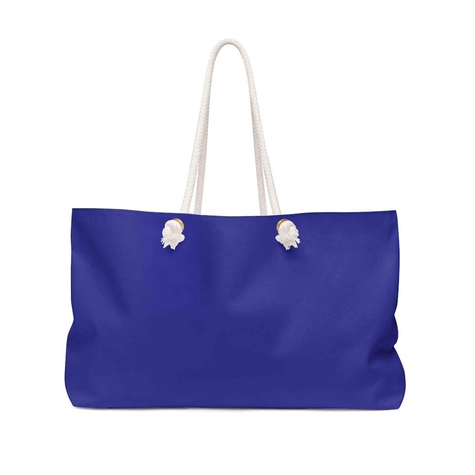 Oversized blue Weekender Tote Bag with thick rope handles, perfect for beach trips and casual outings.