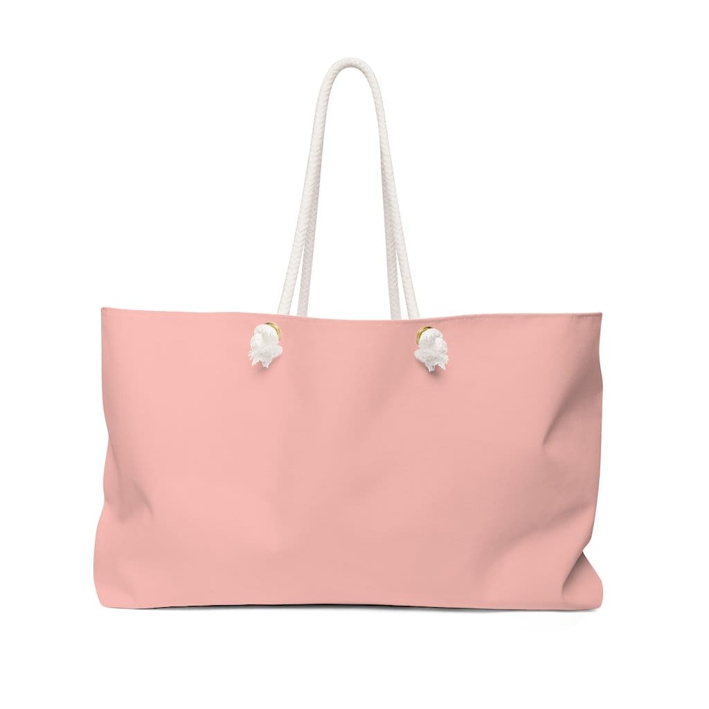 Pastel peach pink oversized Weekender Tote Bag with thick rope handles, perfect for beach trips and casual outings.