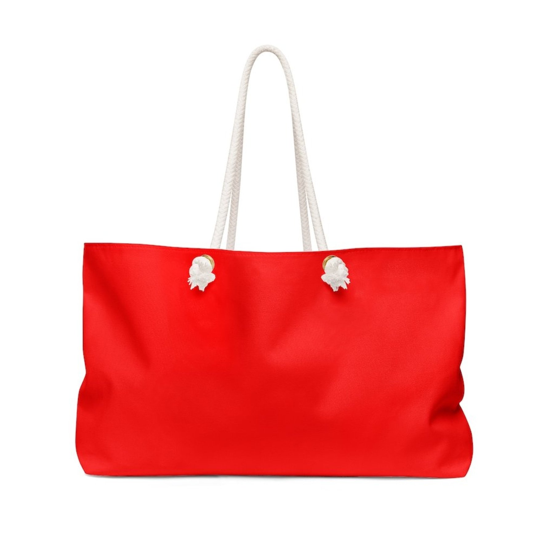 Oversized red Weekender Tote Bag with thick rope handles, perfect for beach trips and casual outings.