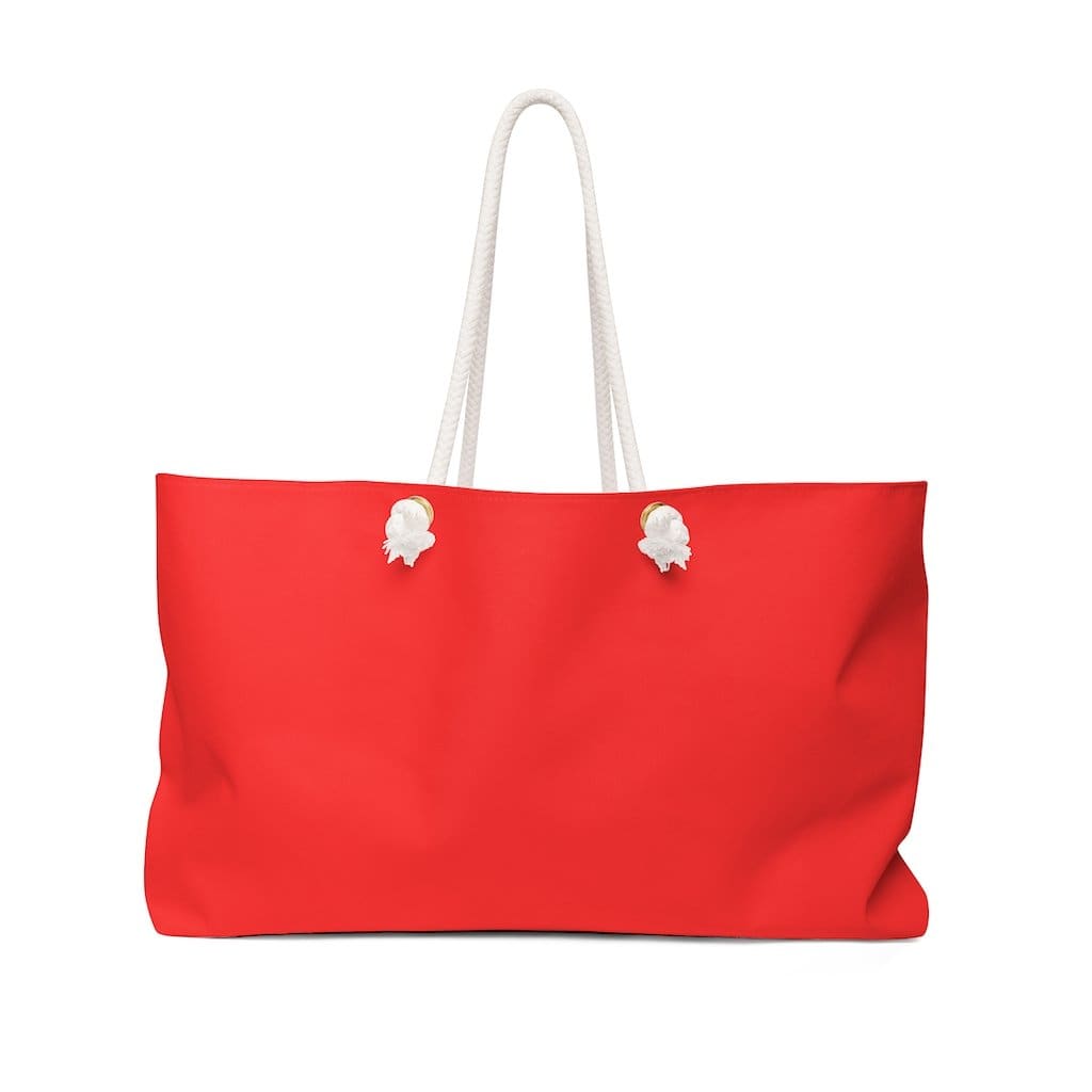 Oversized red Weekender Tote Bag with thick rope handles, perfect for beach trips and casual outings.