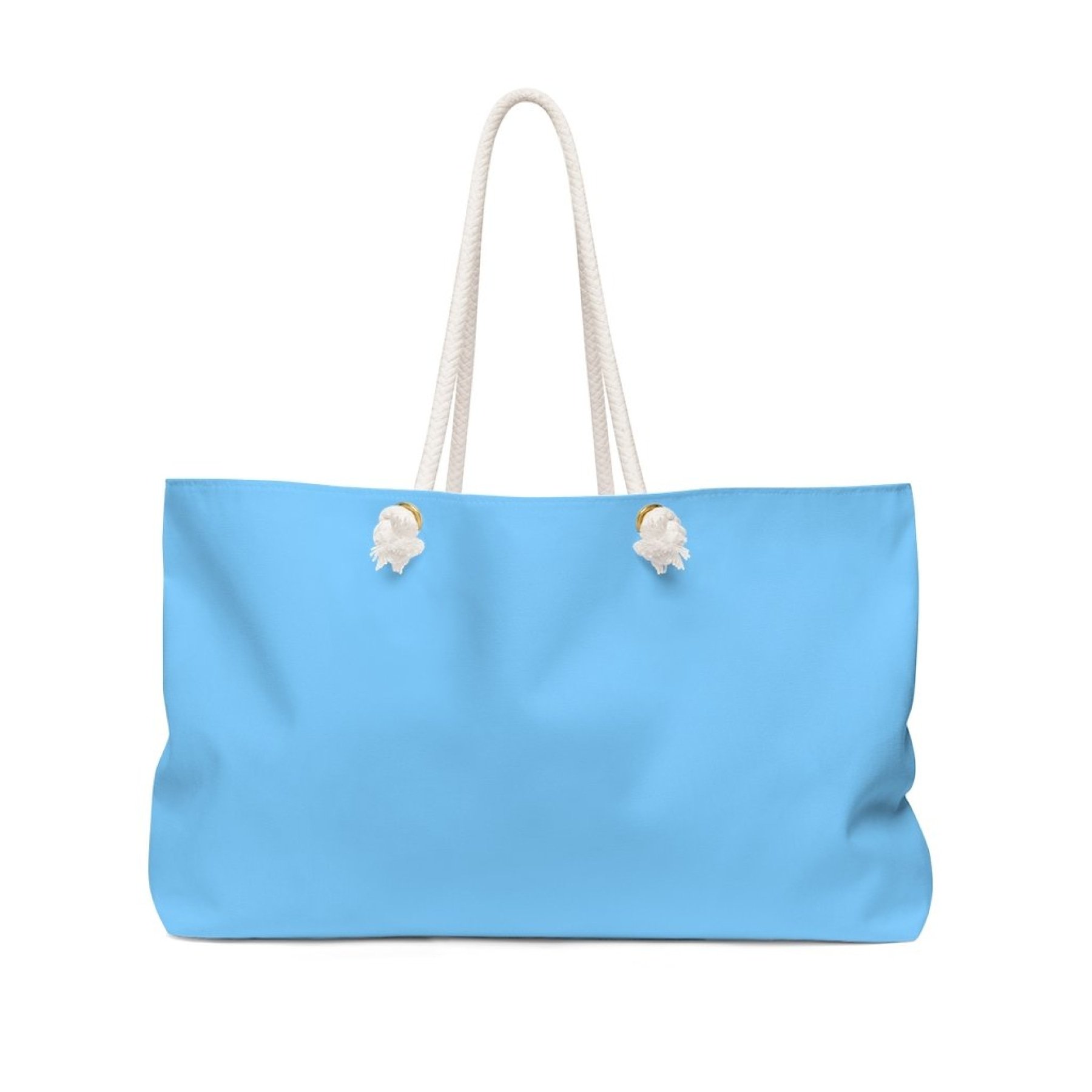 Sky blue oversized Weekender Tote Bag with thick rope handles, perfect for beach trips and casual outings.