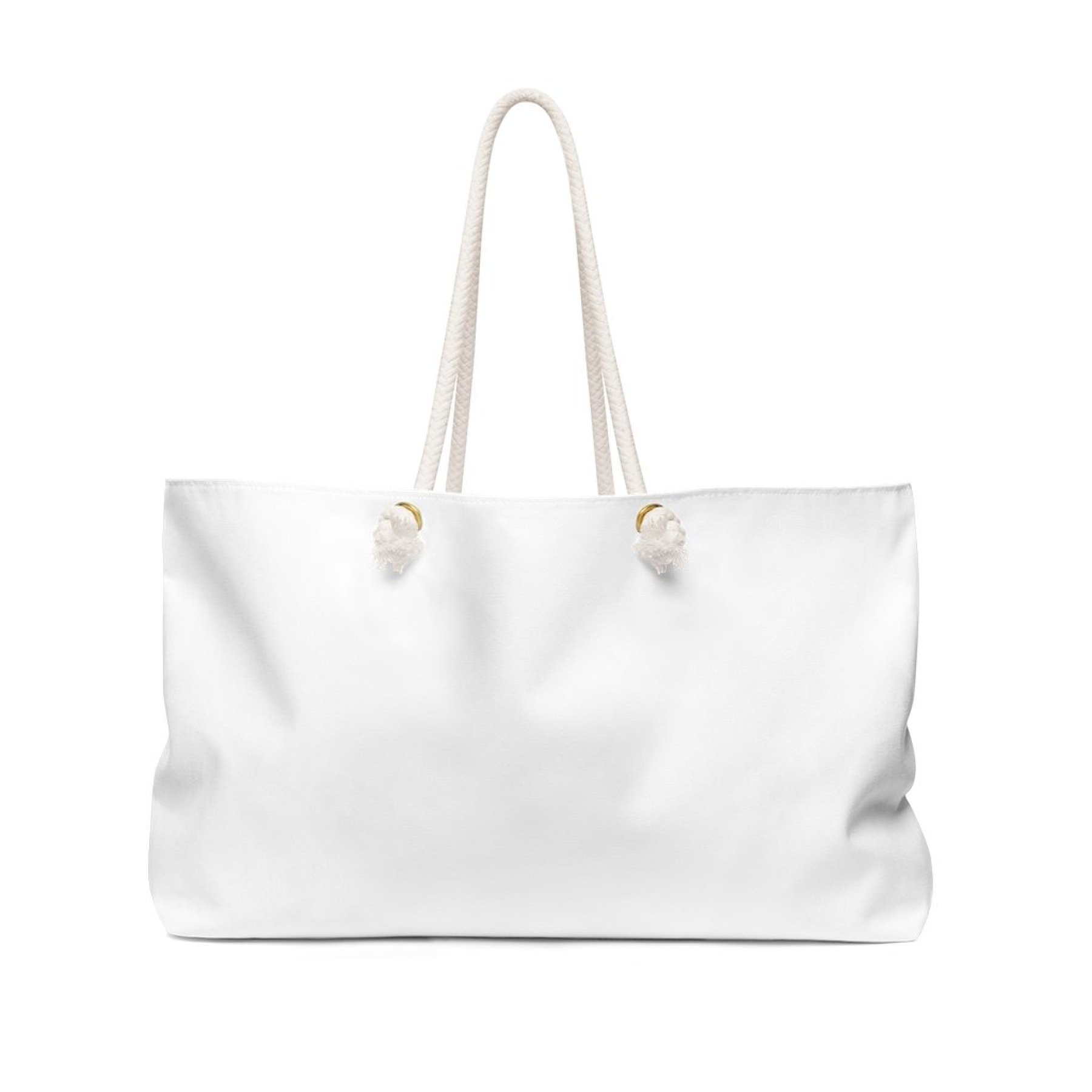 Oversized white Weekender Tote Bag with thick rope handles, perfect for beach trips and casual outings.