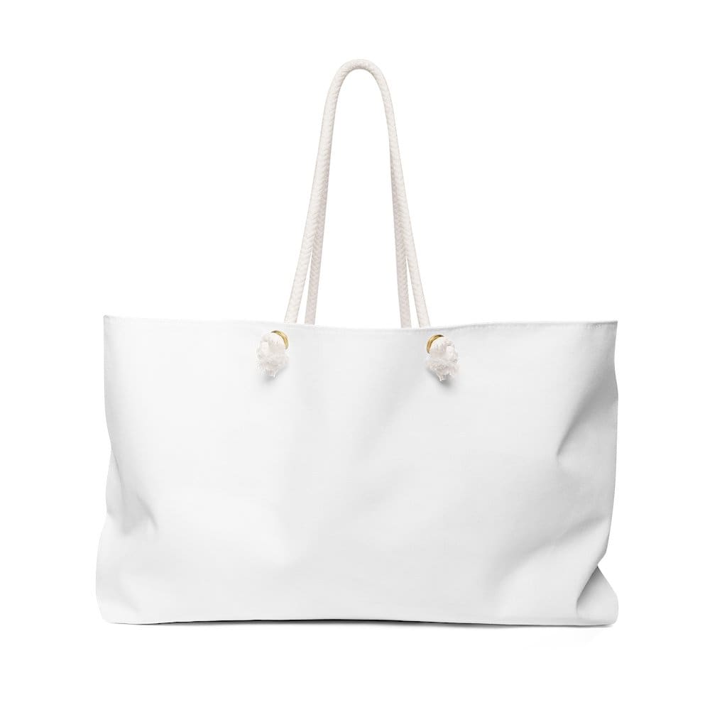 Oversized white Weekender Tote Bag with thick rope handles, perfect for beach trips and casual outings.