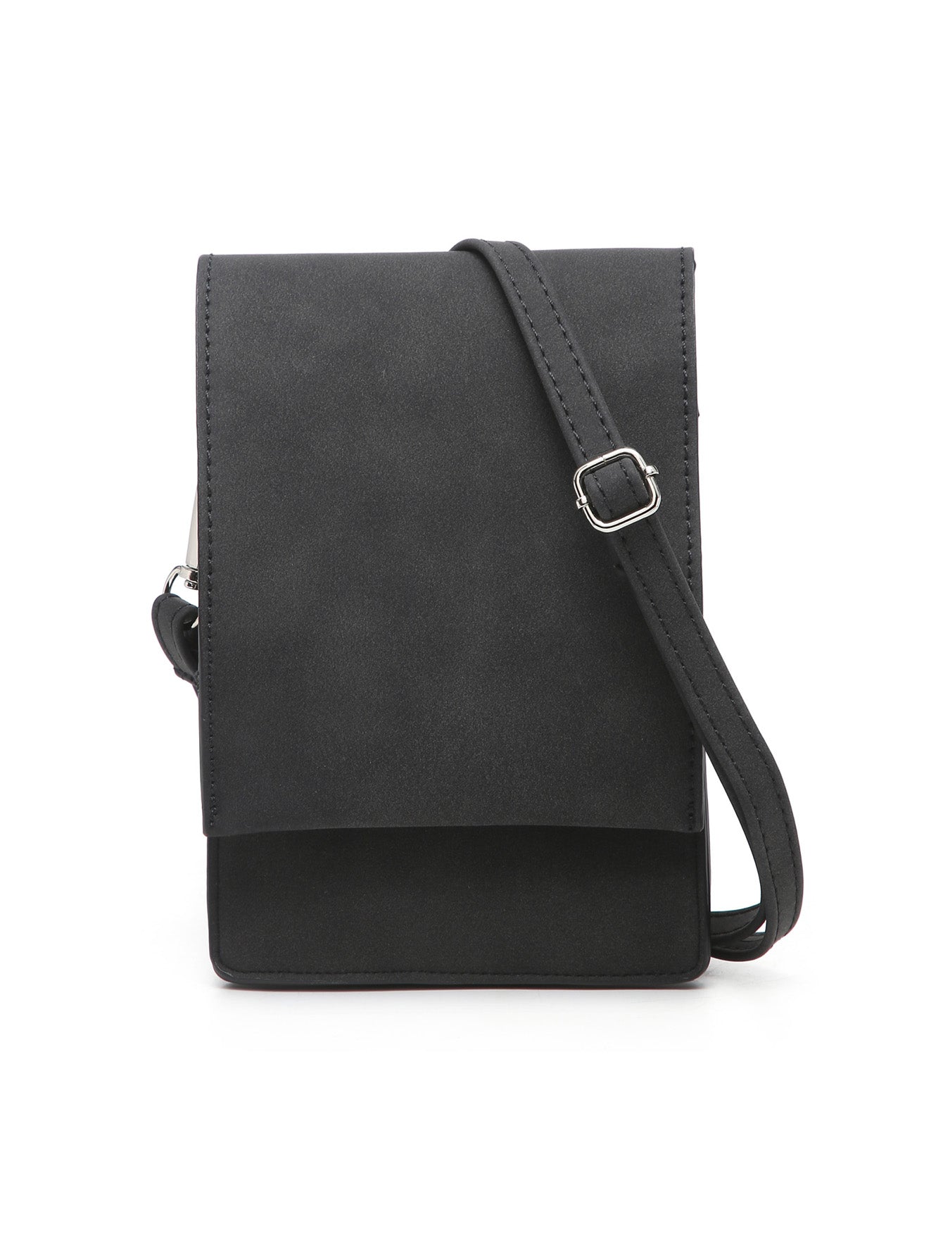 Women Small Crossbody Purse in black suede, featuring multiple pockets for phone and essentials.