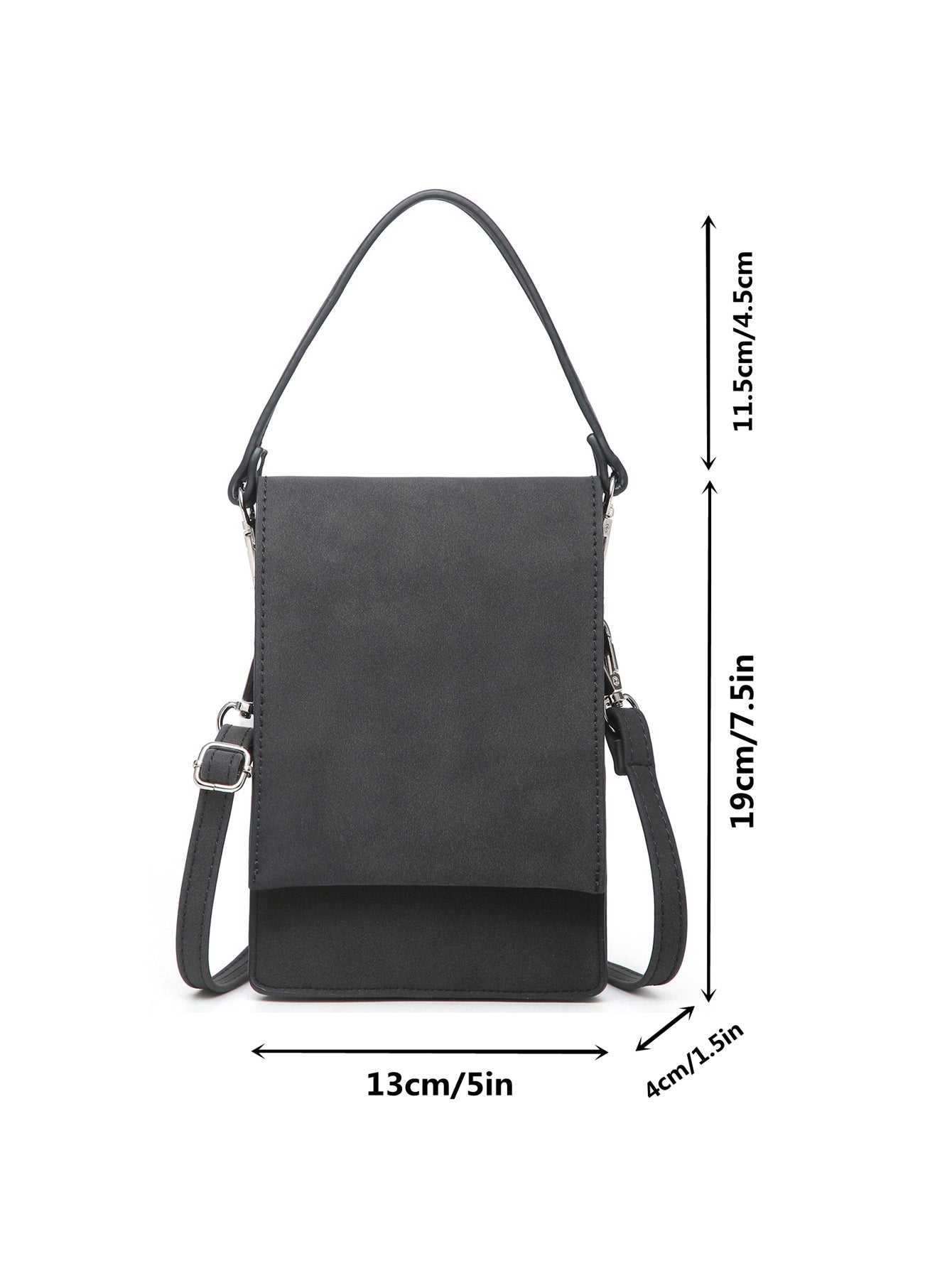 Women Small Crossbody Purse in black suede, featuring multiple pockets for phone and essentials.