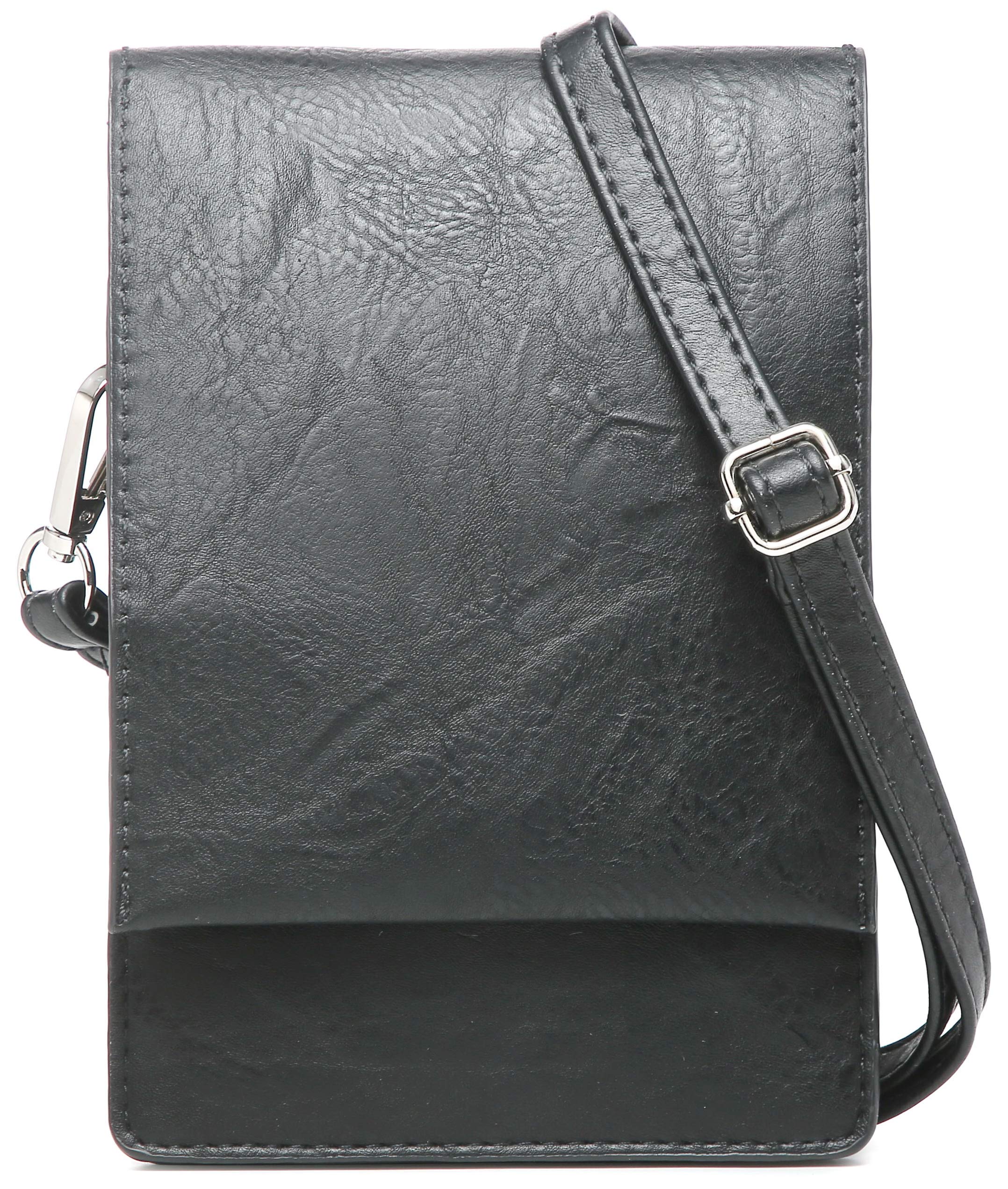 Women Small Crossbody Purse in synthetic leather, featuring three pockets and a compact design for 6-inch phones.