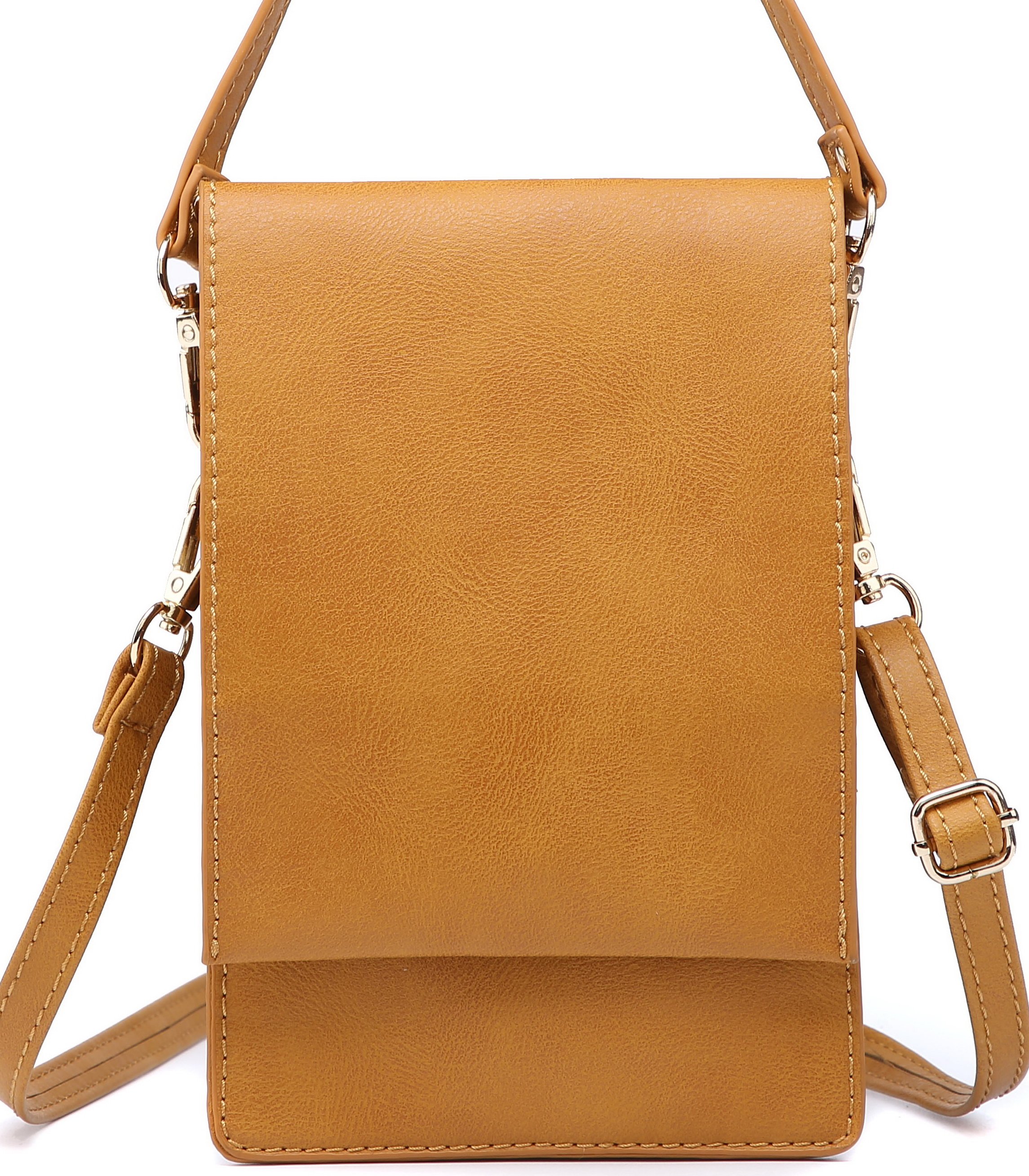 Women Small Crossbody Purse in synthetic leather, featuring three pockets and a compact design for 6-inch phones.