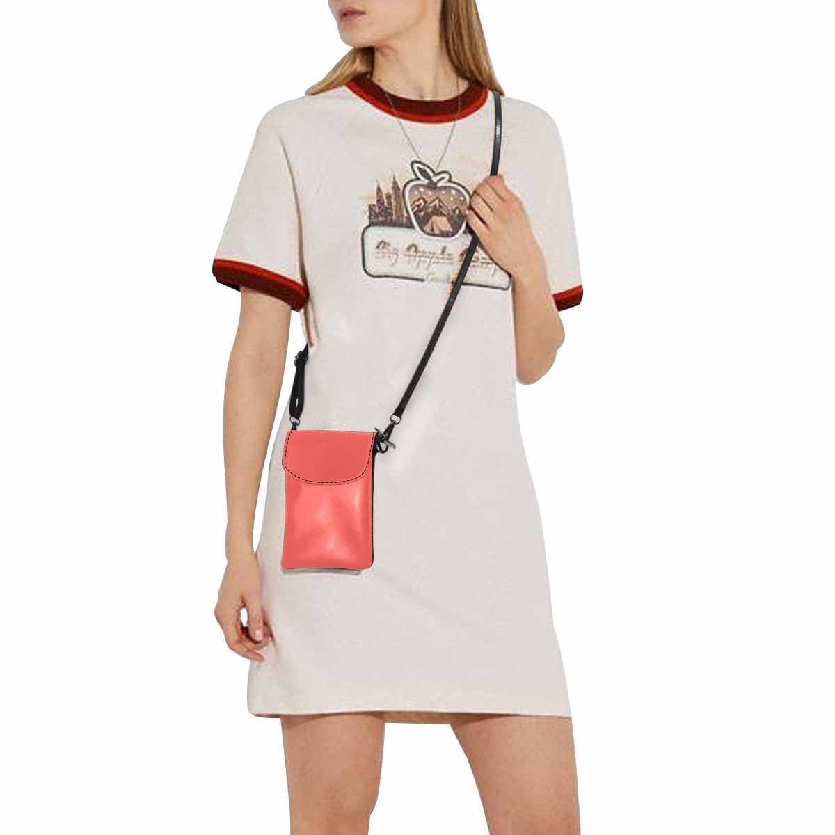 Womens Cell Phone Purse in pastel red, featuring a stylish design with adjustable crossbody strap and multiple compartments.