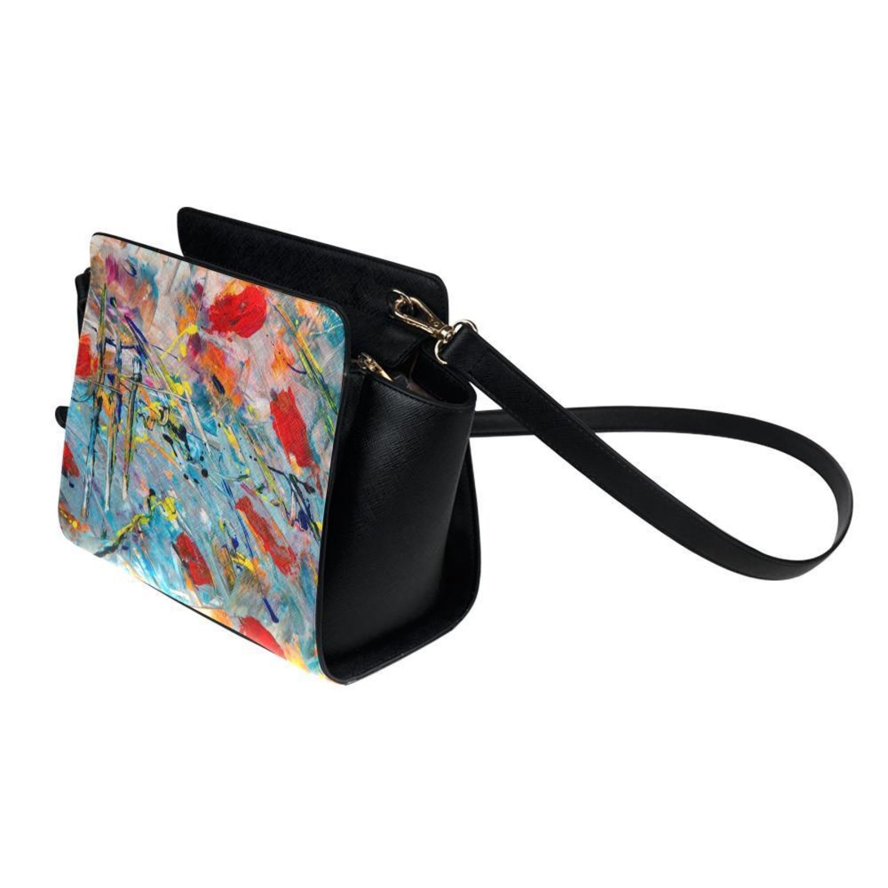 Women’s Crossbody Bag featuring a vibrant multicolor abstract design, perfect for casual and formal occasions.