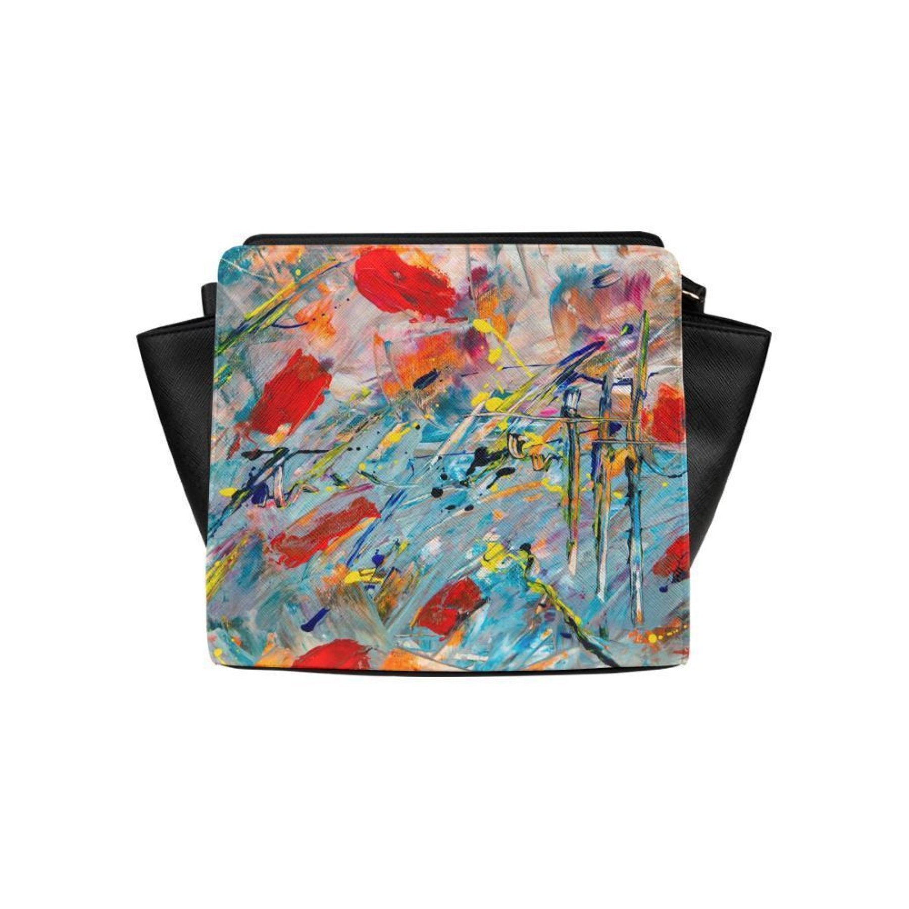 Women’s Crossbody Bag featuring a vibrant multicolor abstract design, perfect for casual and formal occasions.