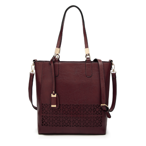 A stylish women's fashion casual messenger bag in wine red, featuring a soft handle, zipper closure, and spacious interior with multiple pockets.