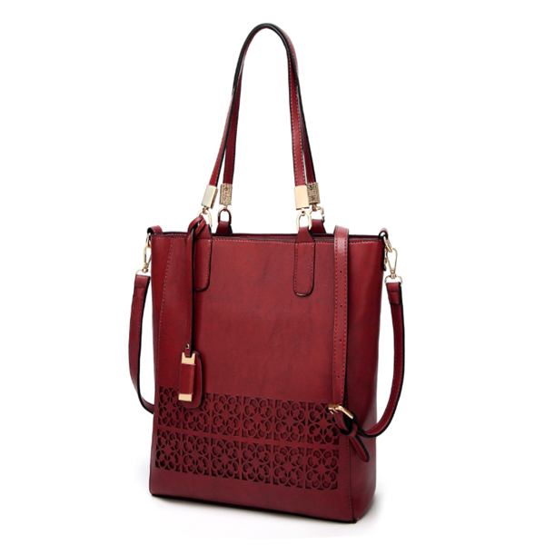 A stylish women's fashion casual messenger bag in wine red, featuring a soft handle, zipper closure, and spacious interior with multiple pockets.