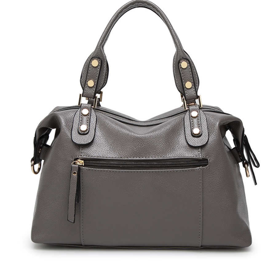 Women's Gray Simple Messenger Bag made of PU leather with a spacious interior and soft handle, perfect for daily use.