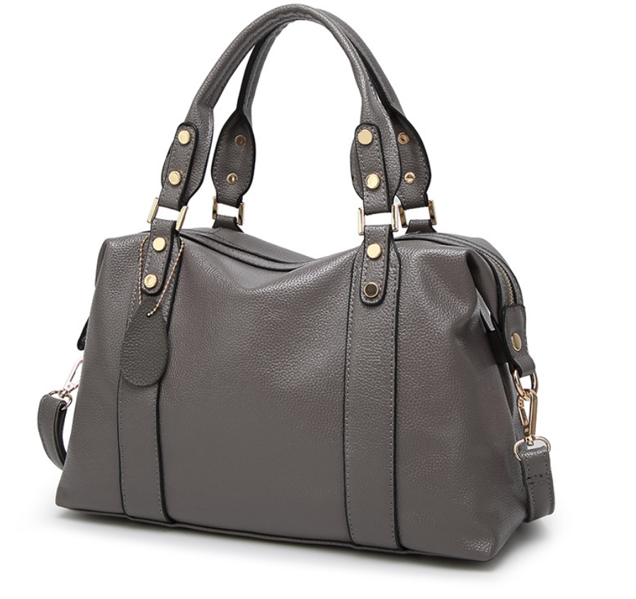 Women's Gray Simple Messenger Bag made of PU leather with a spacious interior and soft handle, perfect for daily use.