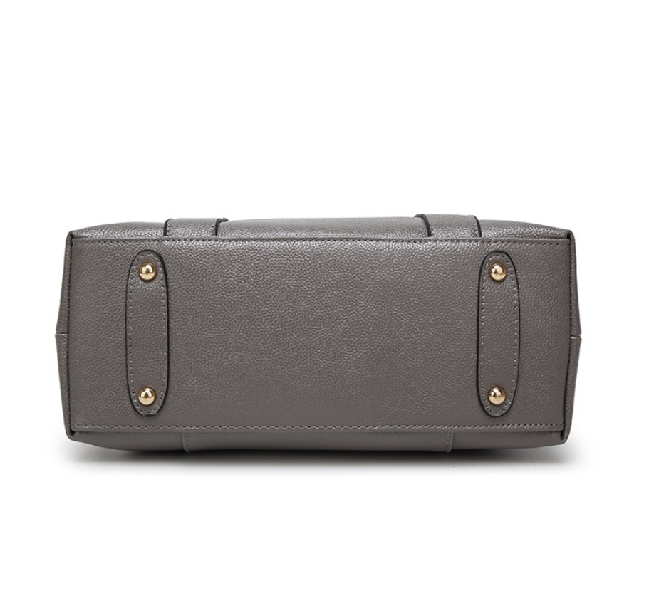 Women's Gray Simple Messenger Bag made of PU leather with a spacious interior and soft handle, perfect for daily use.